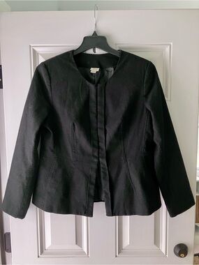 Vintage Yvos Women's Black Tailored Collarless Blazer Jacket